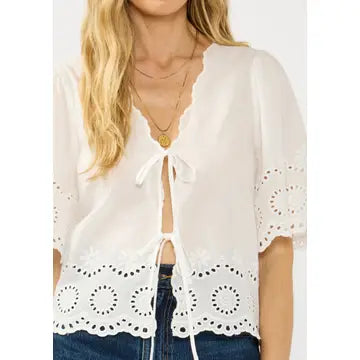 Cotton Eyelet Tie-Front Top