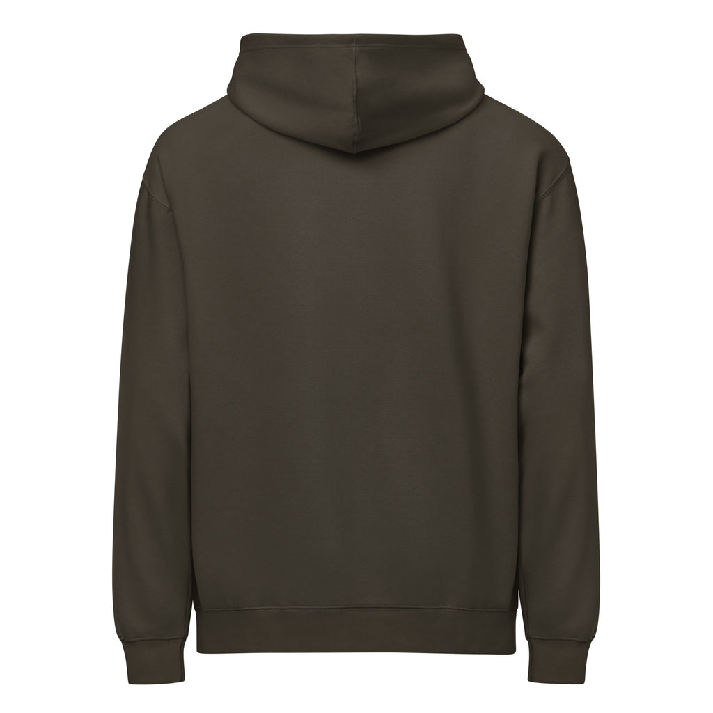 Nephi's Ship earth-toned Christian hoodie for men with a small chest mark