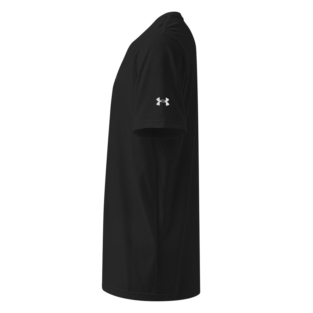The Jacob black Under Armour Christian athletic tee with a quiet chest mark