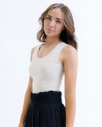 Smoothing contour layering tank top in black and nude stretch fabric