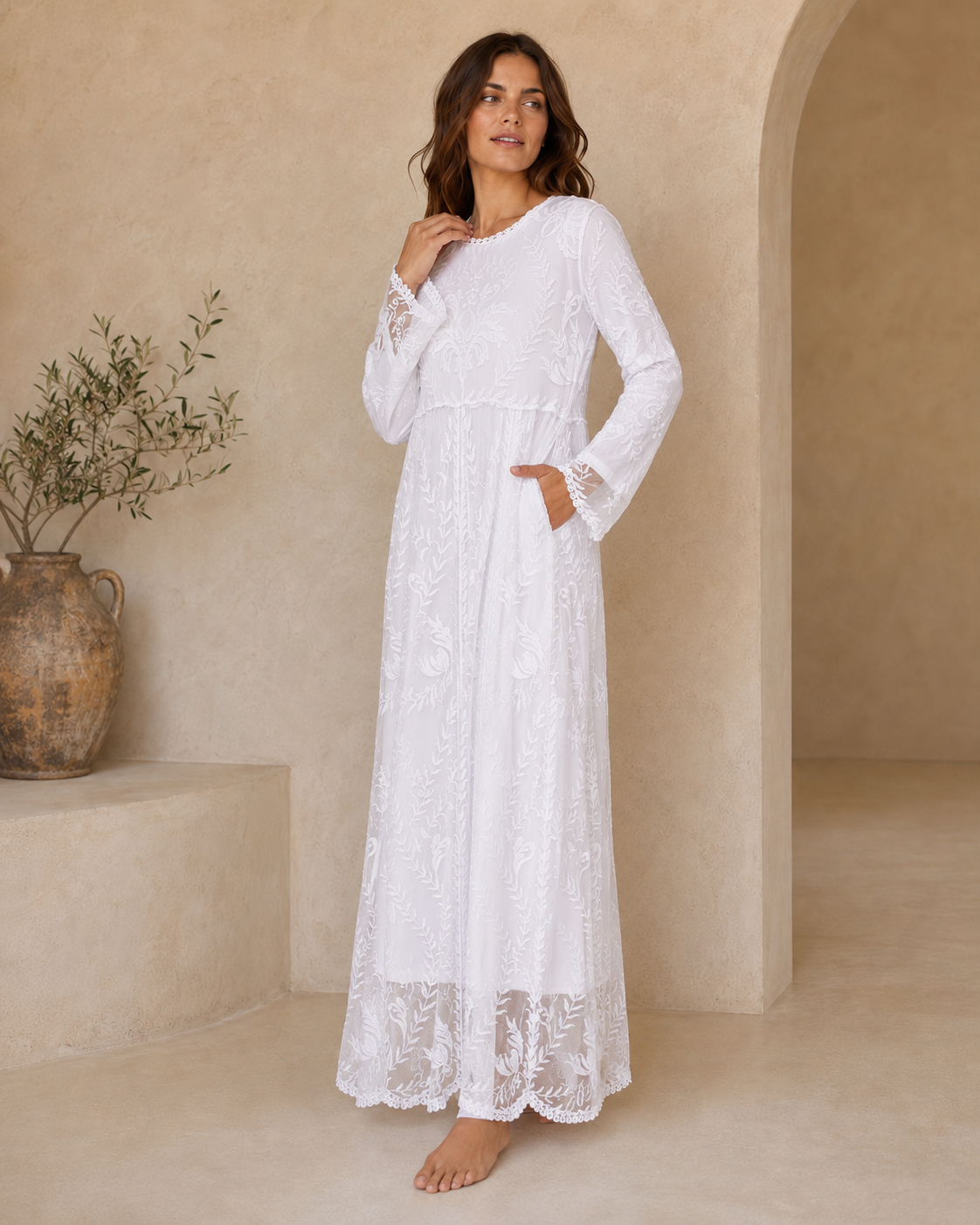 The Paris | Embroidered Lace LDS Temple Dress | ZMCI M/L