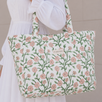 Quilted Temple Tote Bag – Pink Rose