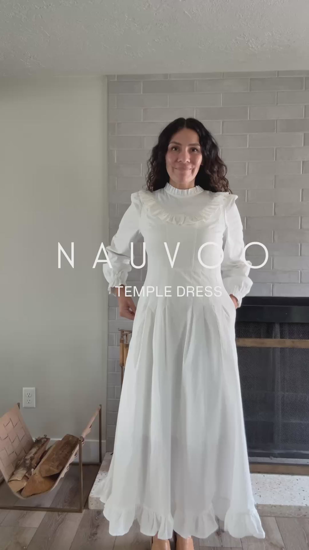 The Nauvoo | Long Sleeve Ruffled LDS Temple Dress with Waist Tie & Pockets