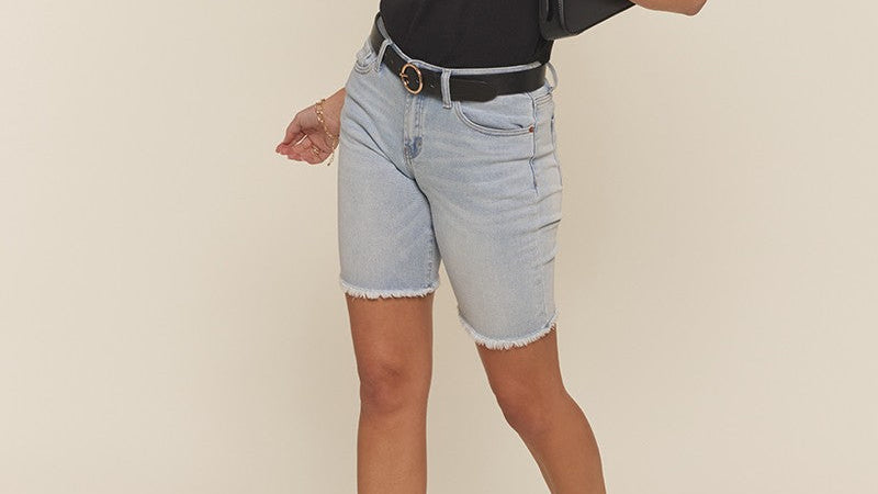 Frey light-wash denim modest bermuda shorts with a straight fit