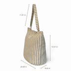 Mustard-stripe zippered temple tote with a Lurex shimmer, made in Spain