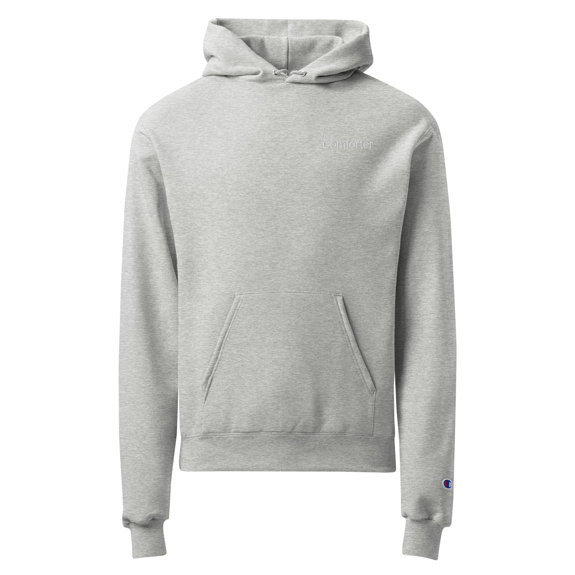 The Comforter steel-grey Christian hoodie with a quiet chest mark