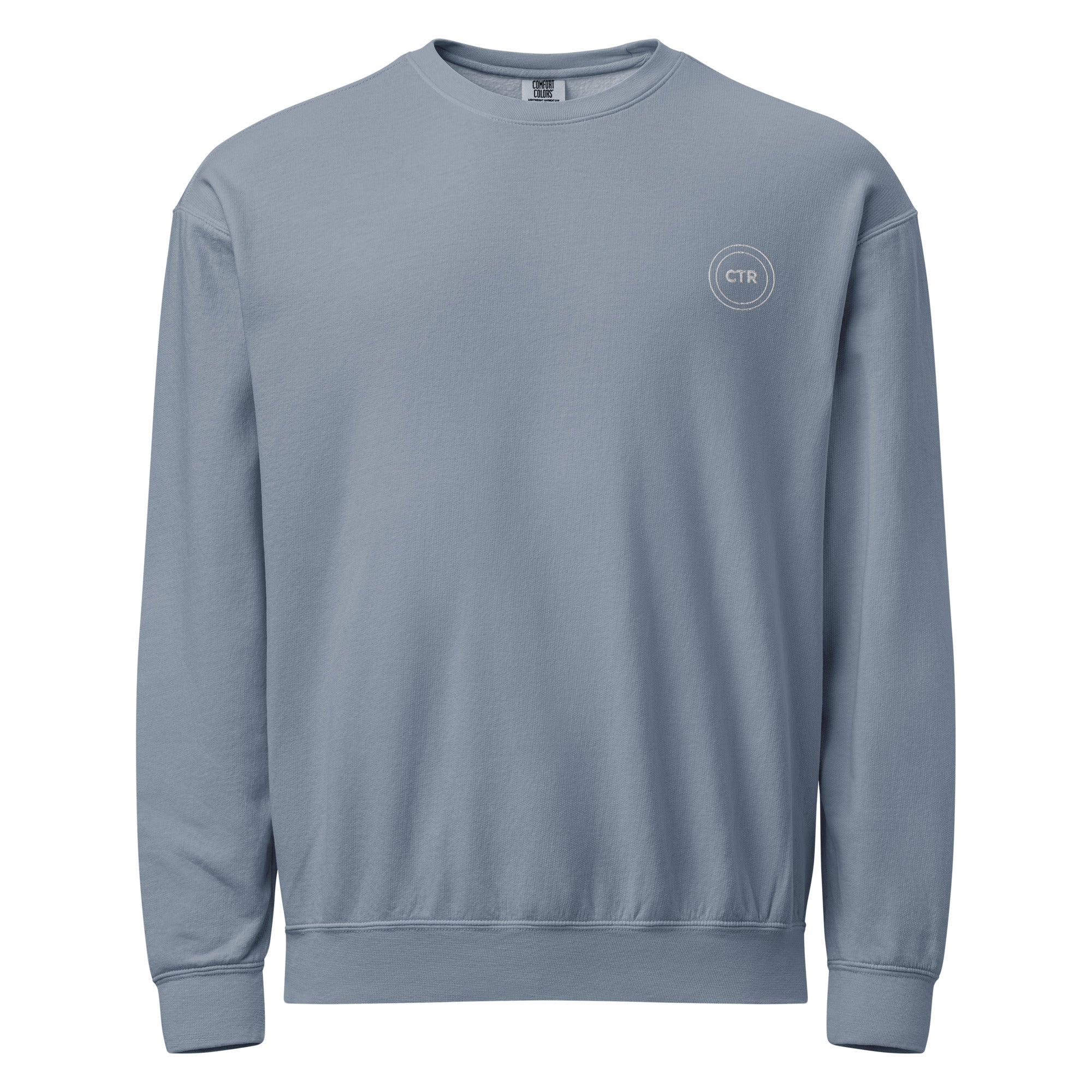 The CTR slate-blue Choose The Right Christian sweatshirt with a clean emblem