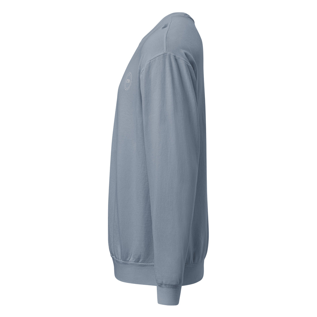 The CTR slate-blue Choose The Right Christian sweatshirt with a clean emblem