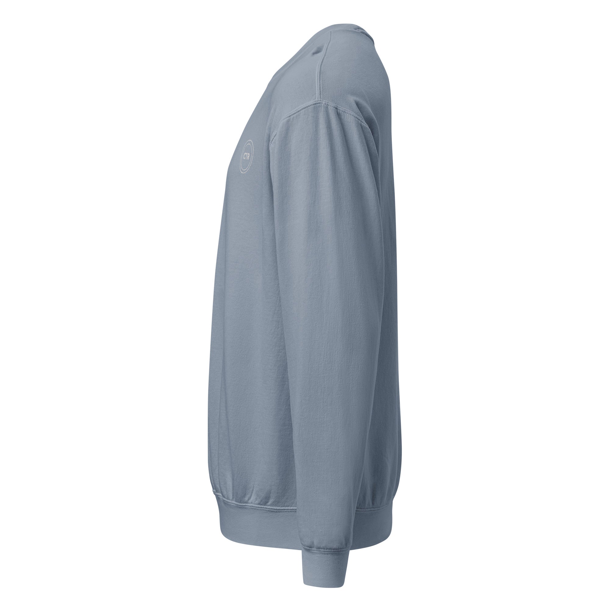 The CTR slate-blue Choose The Right Christian sweatshirt with a clean emblem