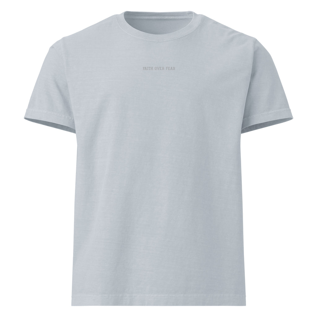 The Caleb oversized Christian graphic tee with a tonal Faith Over Fear chest mark