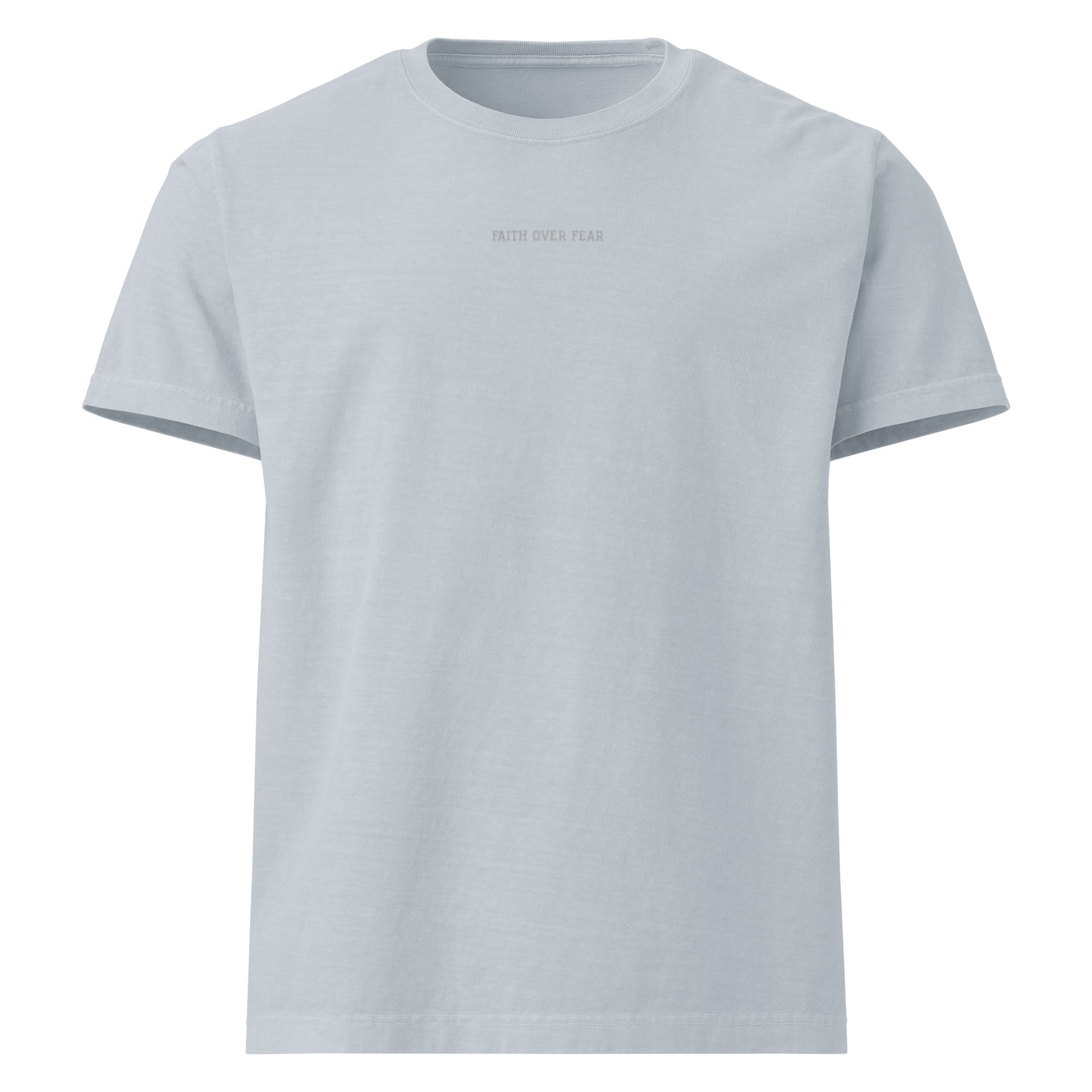 The Caleb oversized Christian graphic tee with a tonal Faith Over Fear chest mark