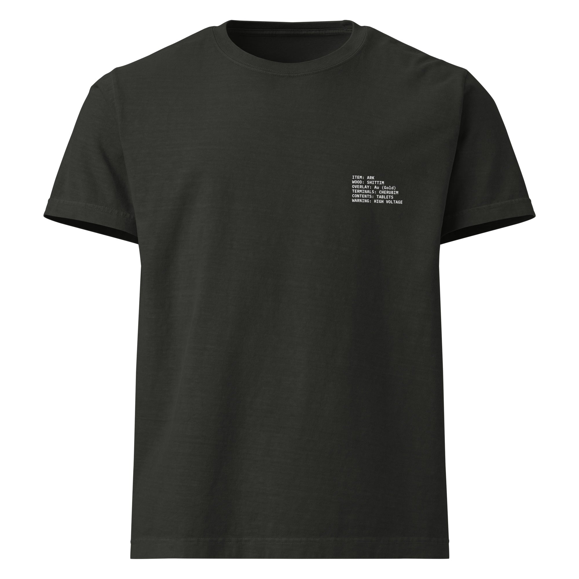 The ARK heavyweight Christian graphic tee with a small Ark of the Covenant chest mark