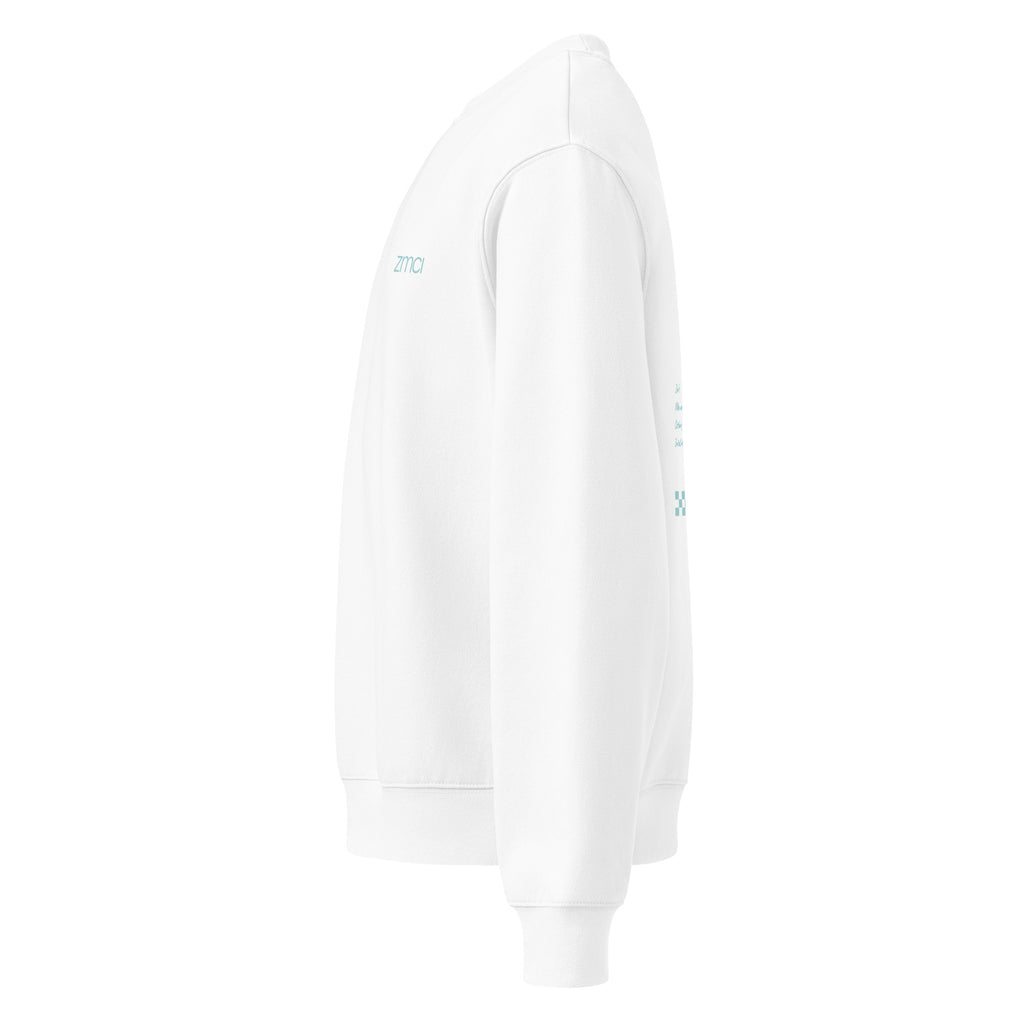 Palms white Christian sweatshirt for women with a sage Tree of Life back graphic