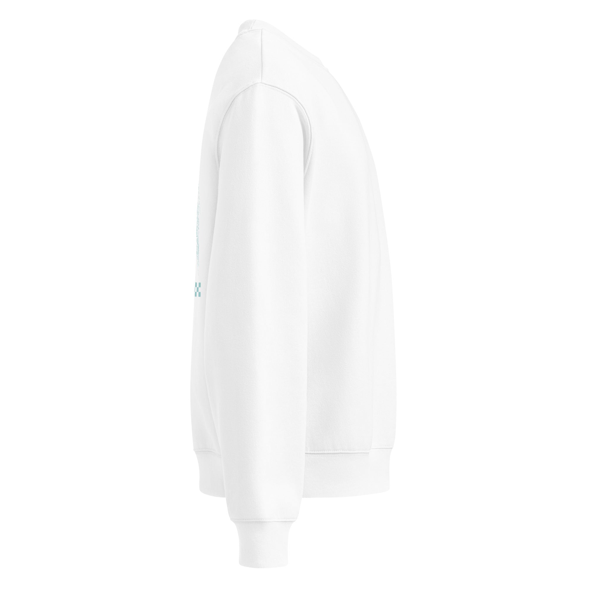 Palms white Christian sweatshirt for women with a sage Tree of Life back graphic
