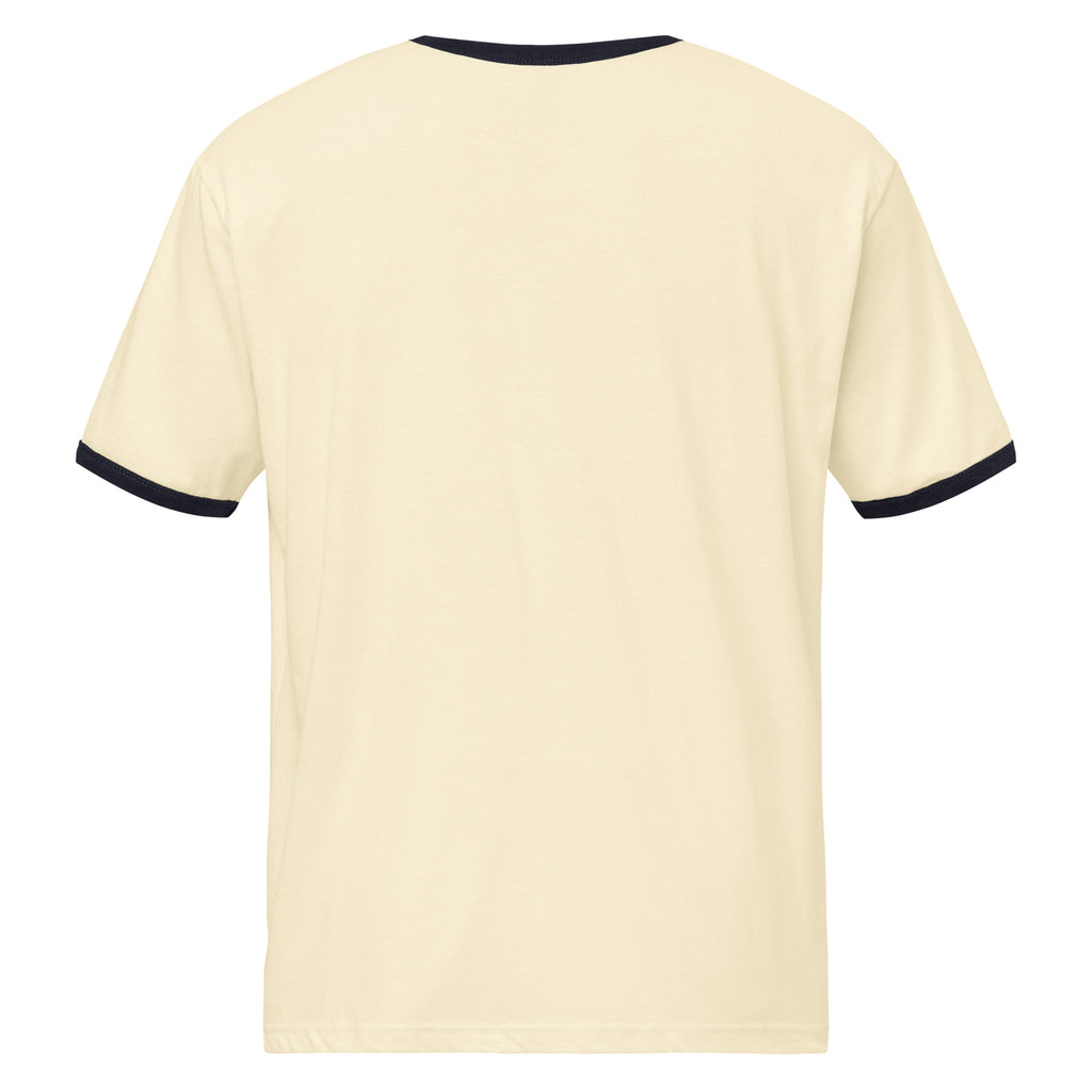 Child of God cream varsity ringer tee with black contrast binding