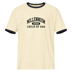Child of God cream varsity ringer tee with black contrast binding