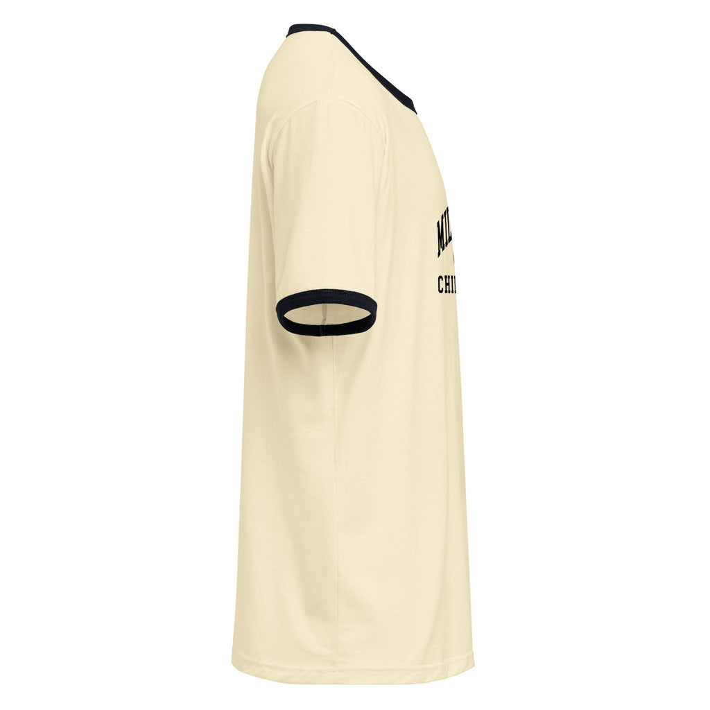 Child of God cream varsity ringer tee with black contrast binding