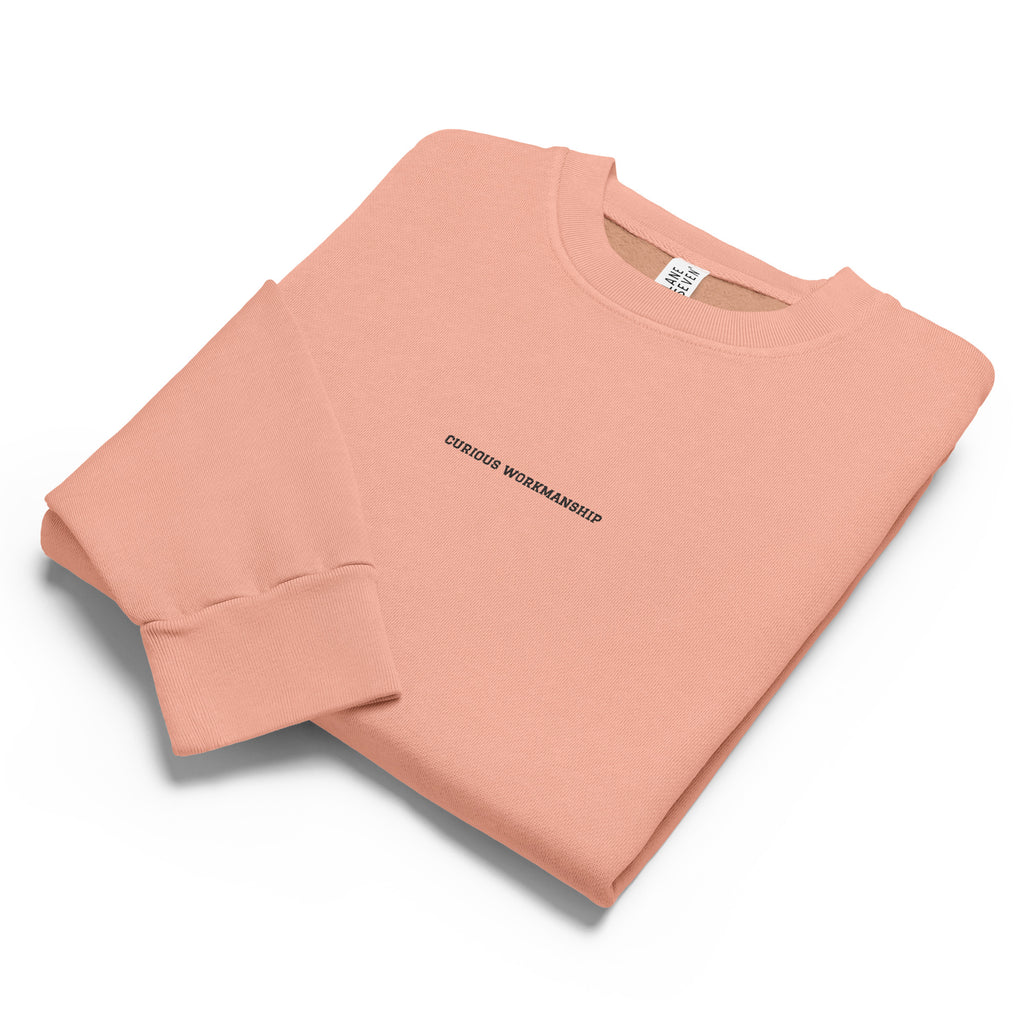 Curious Workmanship pigment-dyed heavyweight Christian crewneck with minimalist chest inscription