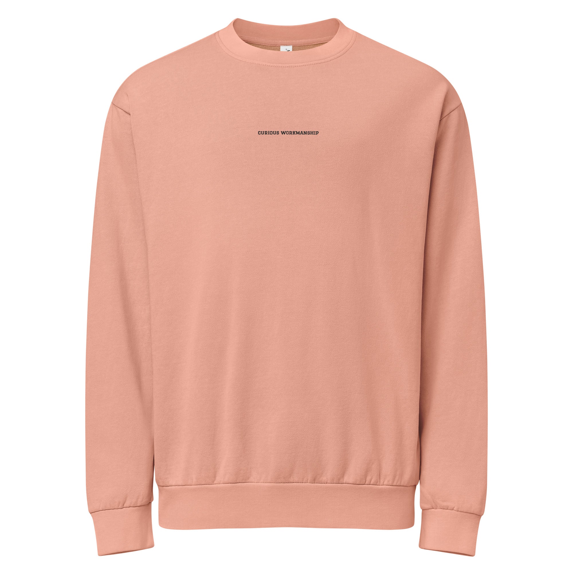 Curious Workmanship pigment-dyed heavyweight Christian crewneck with minimalist chest inscription